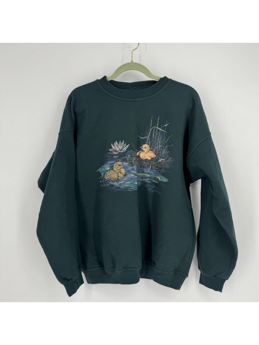 Vintage Northern Reflections sweatshirt womens large L green ducks cottage